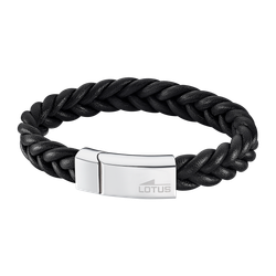 Pulsera Acero Inoxidable & Piel Negra Lotus Hombre LS1519-2/2 Tejida 19cm