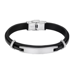 Pulsera Acero Inoxidable & Piel Negra Lotus Hombre LS2400-2/1 Placa En Brillo 22,5cm