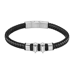 Pulsera Acero Inoxidable & Piel Negra Lotus Hombre LS2405-2/1 Placa En Brillo 22,6cm