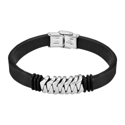 Pulsera Acero Inoxidable & Piel Negra Lotus Hombre LS2588-2/1 C. Eslabones En Brillo 21cm