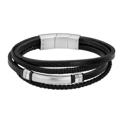 Pulsera Acero Inoxidable & Piel Negra Lotus Hombre LS2589-2/1 Tejida 22cm