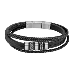 Pulsera Acero Inoxidable & Piel Negra Lotus Hombre LS2590-2/1 Tejida 22cm