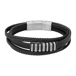Pulsera Acero Inoxidable & Piel Negra Lotus Hombre LS2591-2/1 Tejida 22cm