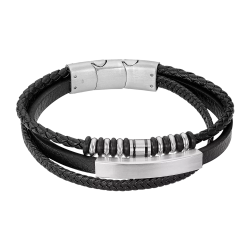 Pulsera Acero Inoxidable & Piel Negra Lotus Hombre LS2592-2/1 Tejida 21,5cm