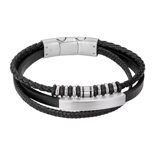 Pulsera Acero Inoxidable & Piel Negra Lotus Hombre LS2592-2/1 Tejida 21,5cm
