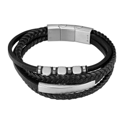 Pulsera Acero Inoxidable & Piel Negra Lotus Hombre LS2593-2/1 Tejida 22cm