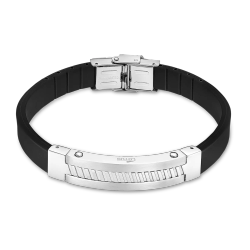 Pulsera Acero Inoxidable & Piel Poliuretano Negra Lotus Hombre LS2454-2/1 Placa En Brillo 21,50cm