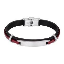 Pulsera Acero Inoxidable & Piel Roja Bicolor Negra Lotus Hombre LS2400-2/3 Placa En Brillo 22,5cm