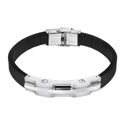 Pulsera Acero Inoxidable & Piel Silicón Negra Lotus Hombre LS2455-2/1 Placa En Brillo 22,37cm