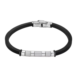 Pulsera Acero Inoxidable & Piel Silicón Negro Lotus Hombre LS2538-2/1 Placa En Brillo 21cm