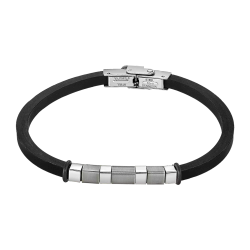 Pulsera Acero Inoxidable & Piel Silicón Negro Lotus Hombre LS2538-2/4 Placa En Brillo 21cm