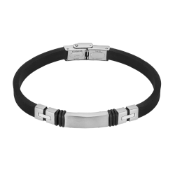 Pulsera Acero Inoxidable & Piel Silicón Negro Lotus Hombre LS2539-2/1 Placa En Brillo 21cm