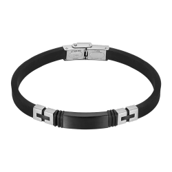 Pulsera Acero Inoxidable & Piel Silicón Negro Lotus Hombre LS2539-2/2 Placa Bicolor Negra En Brillo 21cm