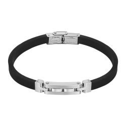Pulsera Acero Inoxidable & Piel Silicón Negro Lotus Hombre LS2540-2/1 Placa En Brillo 21cm