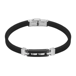 Pulsera Acero Inoxidable & Piel Silicón Negro Lotus Hombre LS2540-2/2 Placa Bicolor Negra En Brillo 21cm