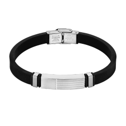 Pulsera Acero Inoxidable & Piel Silicón Negro Lotus Hombre LS2541-2/1 Placa En Brillo 21cm
