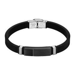 Pulsera Acero Inoxidable & Piel Silicón Negro Lotus Hombre LS2541-2/2 Placa Negra En Brillo 21cm