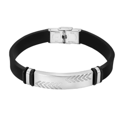 Pulsera Acero Inoxidable & Piel Silicón Negro Lotus Hombre LS2542-2/1 Placa En Brillo 21cm