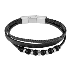 Pulsera Acero Inoxidable & Piel Sintética Negra Lotus Hombre LS2382-2/1 Tejida 21cm