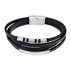 Pulsera Acero Inoxidable & Piel Sintética Negra Lotus Hombre LS2383-2/1 Tejida 21,3cm