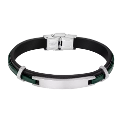 Pulsera Acero Inoxidable & Piel Verde Bicolor Negra Lotus Hombre LS2400-2/2 Placa En Brillo 22,5cm