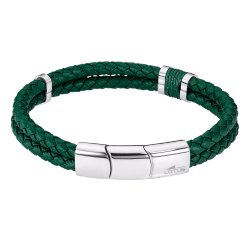 Pulsera Acero Inoxidable & Piel Verde Lotus Hombre LS2529-2/4 Placa En Brillo 22cm