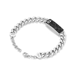 Pulsera Acero Ip Bicolor Negro Police PEAGB0033801 Placa C. Relieve & Logo Police