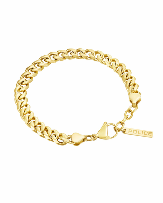 Pulsera Acero IP Dorado Police PEAGB0006604 Placa Pulida En Brillo
