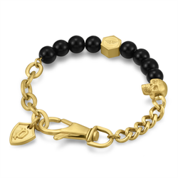 Pulsera Acero Ip Dorado Police PEAGB2212114 Calavera C. Bolas Negras