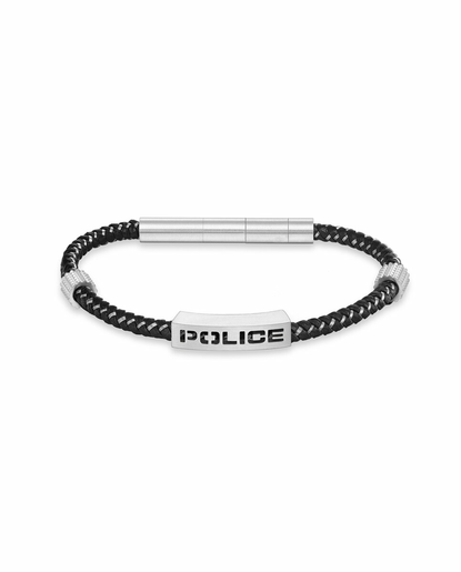 Pulsera Acero IP Negro Bicolor Plateado Police PEAGB0034902 Logo Police Troquelado