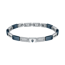 Pulsera Acero Maserati Hombre JM223ATZ23 Eslabones Plateado Cerámicas Azules Tridente Maserati