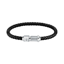 Pulsera Acero Maserati Hombre JM223AVE17 Iconic Piel Negra Tridente Maserati