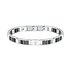 Pulsera Acero Maserati Hombre JM225ATZ53 Eslabones Plateado Cerámicas Negras Tridente Maserati
