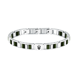 Pulsera Acero Maserati Hombre JM225ATZ56 Eslabones Plateado Cerámicas Verdes Tridente Maserati
