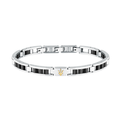 Pulsera Acero Maserati Hombre JM225ATZ57 Eslabones Plateado Cerámicas Negras Tridente Maserati