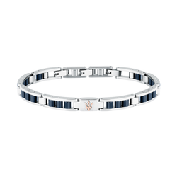 Pulsera Acero Maserati Hombre JM225ATZ58 Eslabones Plateado Cerámicas Azules Tridente Maserati