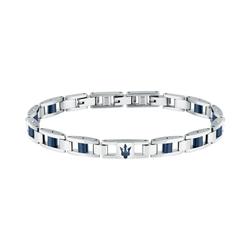 Pulsera Acero Maserati Hombre JM225ATZ59 Eslabones Plateado Cerámicas Azules Tridente Maserati