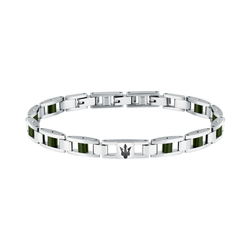 Pulsera Acero Maserati Hombre JM225ATZ60 Eslabones Plateado Cerámicas Verdes Tridente Maserati