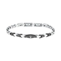 Pulsera Acero Maserati Hombre JM225AVD83 Iconic Plateado Cristales Negros Tridente Maserati
