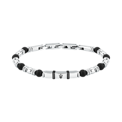 Pulsera Acero Maserati Hombre JM324AVD43 Iconic Eslabones Plateado Bicolor Negro Tridente Maserati