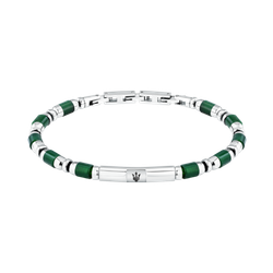 Pulsera Acero Maserati Hombre JM334AVD48 Iconic Eslabones Plateado Bicolor Verde Tridente Maserati