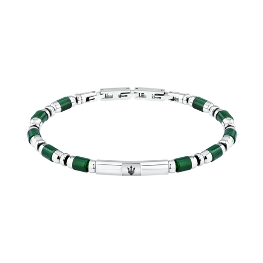 Pulsera Acero Maserati Hombre JM334AVD48 Iconic Eslabones Plateado Bicolor Verde Tridente Maserati