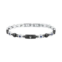 Pulsera Acero Maserati Hombre JM335AXO09 Sapphire Plateado Piedras Zafiro Negras Tridente Maserati