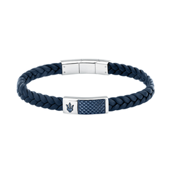 Pulsera Acero Maserati Hombre JM4249IK01 Piel Azul Tridente Maserati