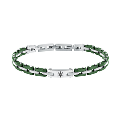 Pulsera Acero Maserati Hombre JM425ATZ66 Ceramic Eslabones Plateado Cerámicas Verdes Tridente Maserati