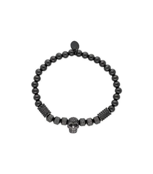 Liska RB124BR-N Men's Black Steel Bracelet with Natural Stones and Skull