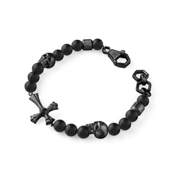 Pulsera Acero Negro Hombre Philipp Plein PJUEA01BU Perlas Ónix Negras Calaveras-Cruz
