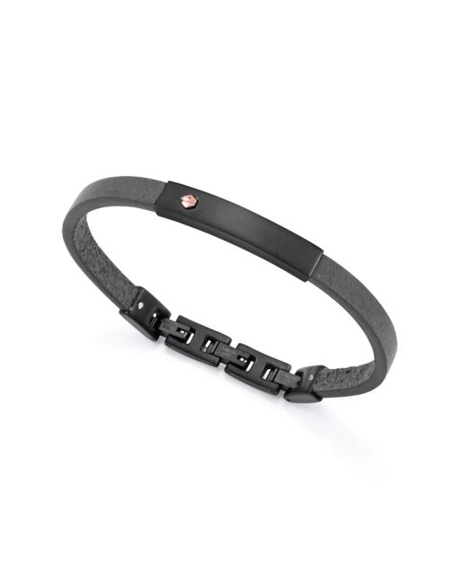 Pulsera Acero Negro-Piel Negra Viceroy Hombre 6488P01013 Detalle Placa Acero Negro