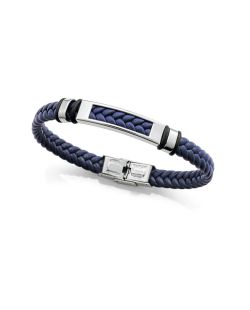 Pulsera Acero-Piel Azul Viceroy Hombre 14310P01013 Trenzada Detalle Placa Plateada Bicolor Negro