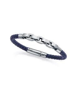Pulsera Acero-Piel Azul Viceroy Hombre 14311P01013 Trenzada Detalle Eslabones Plateados